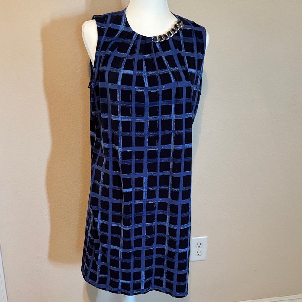 Michael Kors Black and Blue Plaid Sleeveless Shift Dress. Like new. SZ M